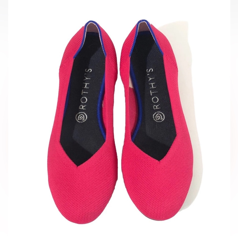 Rothy's The Flat Knit Ballet Flats Hot Pink Marina Blue Trim Women’s